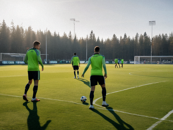 冬季转会期球队训练场上的球员热身画面