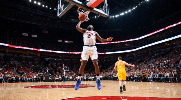 篮球馆内球员起跳投篮的NBA常规赛现场画面